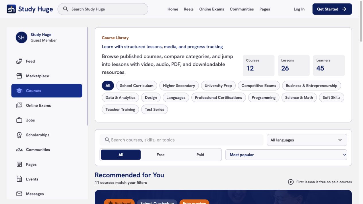 StudyHuge website preview